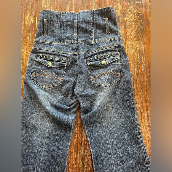 Unique extra high waisted mock jumpsuit style jean - Picture 6 of 8